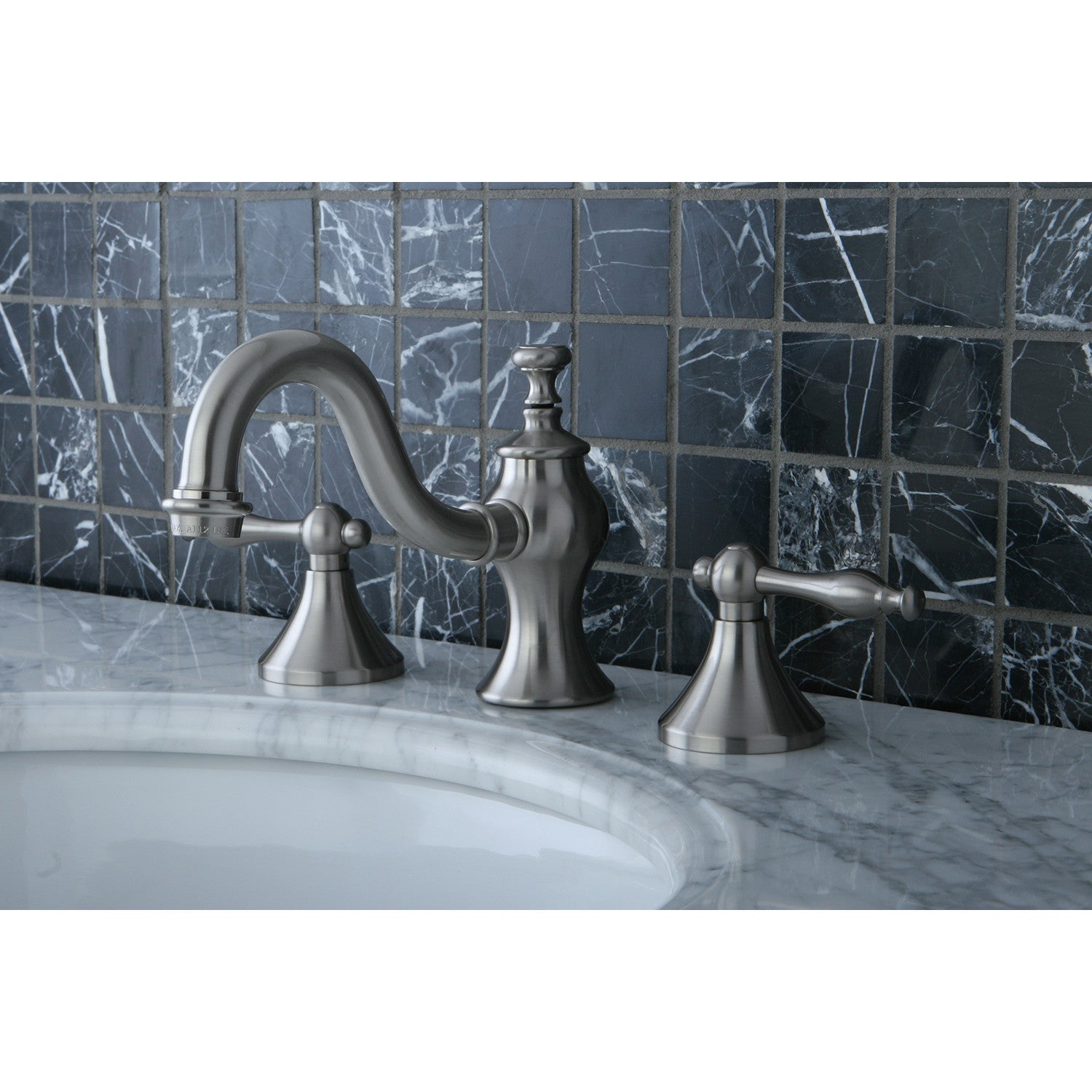 Kingston Heirloom KC7168NL - Naples Two-Handle 3-Hole Deck Mount Widespread Bathroom Faucet with Brass Pop-Up, Brushed Nickel — thumbnail 2